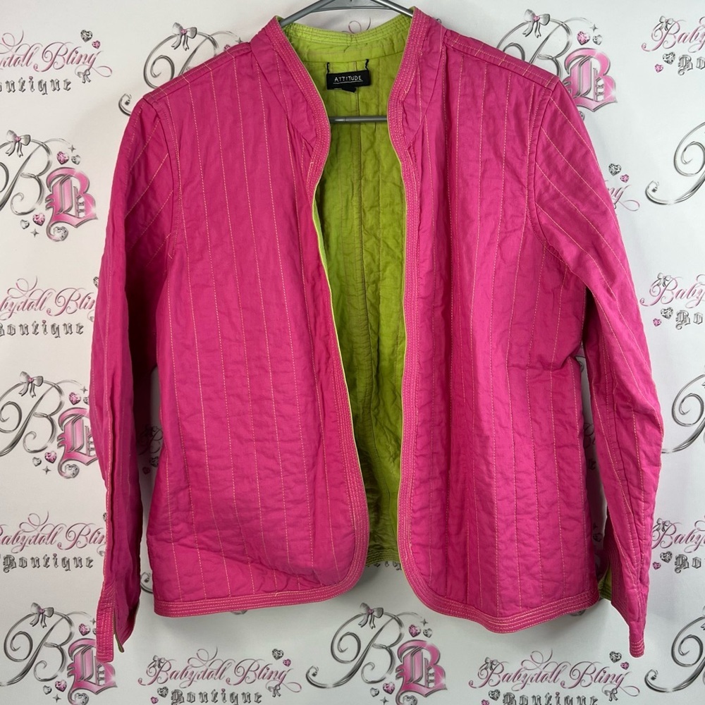 Attitude jacket coat quilted style 2 tone lime   Fuchsia Quilted Utility Jacket